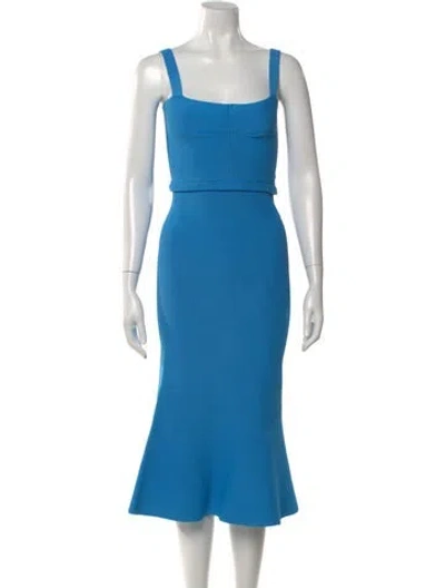 Pre-owned Scanlan Theodore Square Neckline Midi Length Dress In Blue