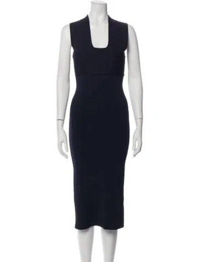 Pre-owned Scanlan Theodore Square Neckline Midi Length Dress In Blue