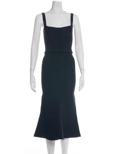 Pre-owned Scanlan Theodore Square Neckline Midi Length Dress In Blue