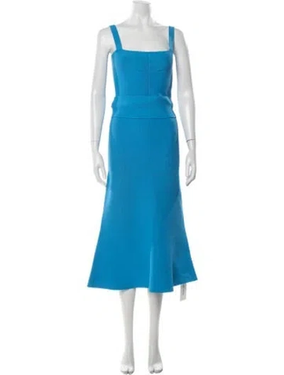 Pre-owned Scanlan Theodore Square Neckline Midi Length Dress In Blue