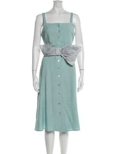 Pre-owned Scanlan Theodore Square Neckline Midi Length Dress In Blue/green