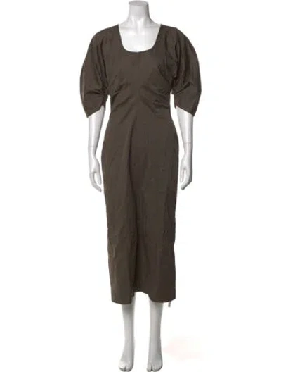 Pre-owned Scanlan Theodore Square Neckline Midi Length Dress In Green