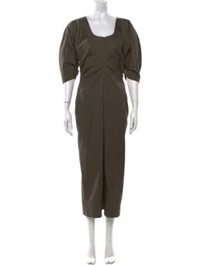 Pre-owned Scanlan Theodore Square Neckline Midi Length Dress In Green