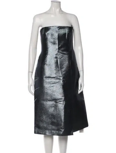 Pre-owned Scanlan Theodore Strapless Midi Length Dress W/ Tags In Blue/metallic