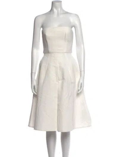 Pre-owned Scanlan Theodore Strapless Midi Length Dress In White