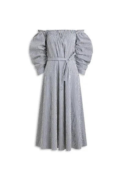 Scanlan Theodore Stripe Ruffle Sleeve Dress In Gray