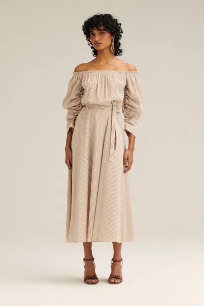 Scanlan Theodore Stripe Ruffle Sleeve Dress In Neutral