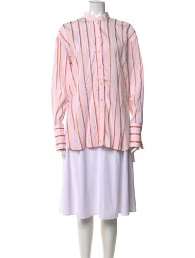 Pre-owned Scanlan Theodore Striped Long Sleeve Button-up Top In Pink