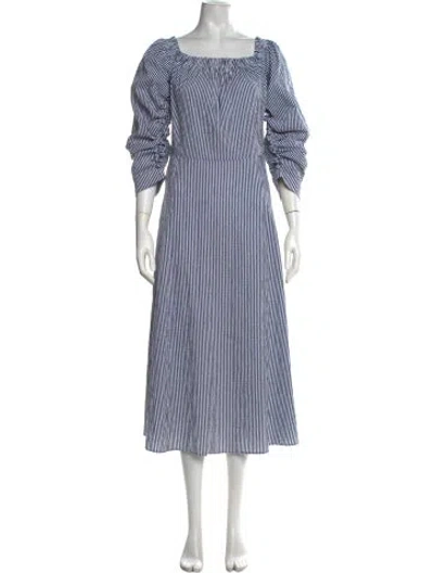Pre-owned Scanlan Theodore Striped Midi Length Dress In Blue