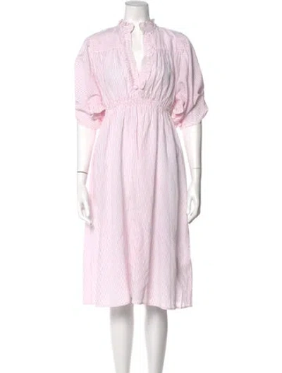 Pre-owned Scanlan Theodore Striped Midi Length Dress In White