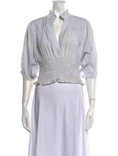 Pre-owned Scanlan Theodore Striped V-neck Blouse In White