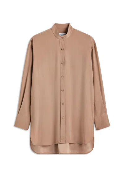 Scanlan Theodore Sueded Silk Crew Neck Shirt In Brown