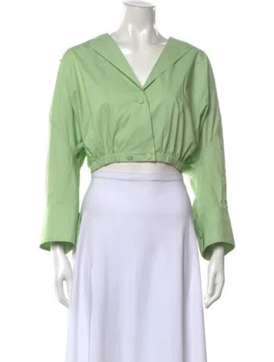 Pre-owned Scanlan Theodore Three-quarter Sleeve Button-up Top W/ Tags In Green