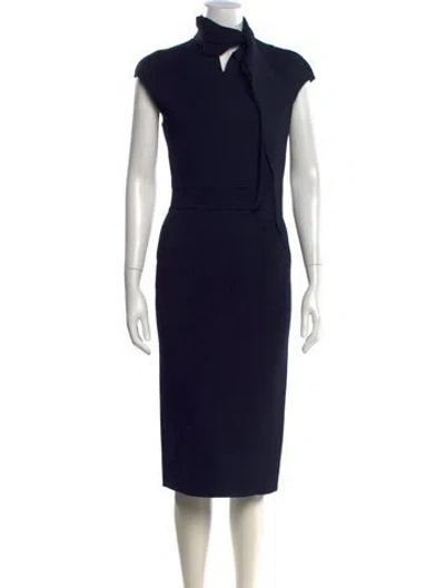 Pre-owned Scanlan Theodore Tie Neck Knee-length Dress In Blue