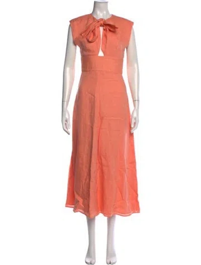 Pre-owned Scanlan Theodore Tie Neck Long Dress In Orange