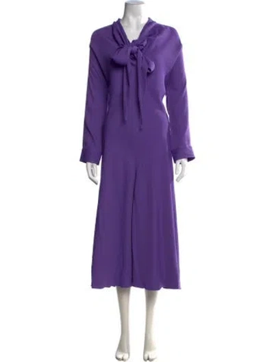 Pre-owned Scanlan Theodore Tie Neck Long Dress In Purple