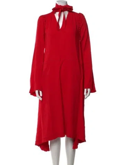 Pre-owned Scanlan Theodore Tie Neck Midi Length Dress In Red