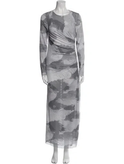 Pre-owned Scanlan Theodore Tie-dye Print Long Dress W/ Tags In Gray