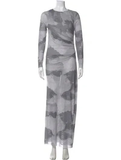 Pre-owned Scanlan Theodore Tie-dye Print Long Dress W/ Tags In Gray