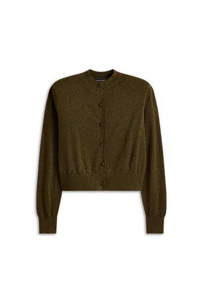 Scanlan Theodore Tinsel Shoulder Pad Cardigan In Khaki