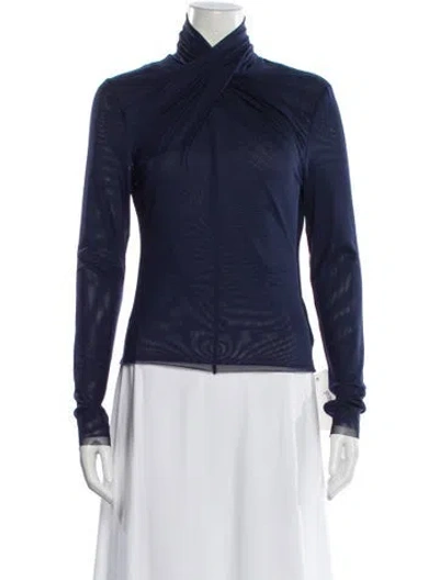 Pre-owned Scanlan Theodore Turtleneck Long Sleeve Top W/ Tags In Blue