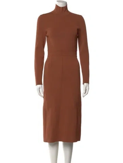 Pre-owned Scanlan Theodore Turtleneck Midi Length Dress In Brown