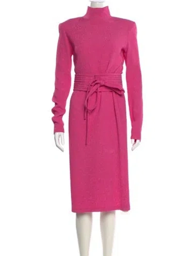 Pre-owned Scanlan Theodore Turtleneck Midi Length Dress In Pink