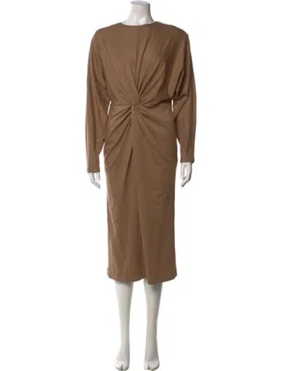 Pre-owned Scanlan Theodore Tweed Pattern Midi Length Dress In Brown