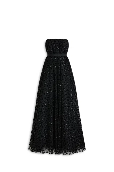 Scanlan Theodore Velvet Print Tulle Gown In Black