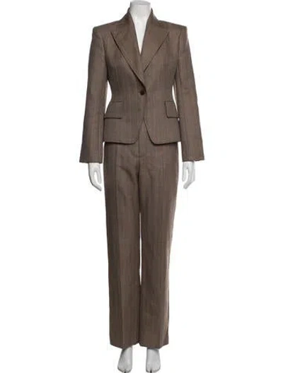 Pre-owned Scanlan Theodore Virgin Wool Tweed Pattern Pantsuit In Brown