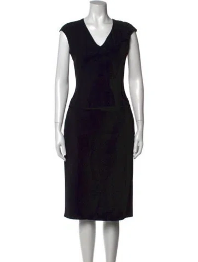 Pre-owned Scanlan Theodore V-neck Knee-length Dress In Black