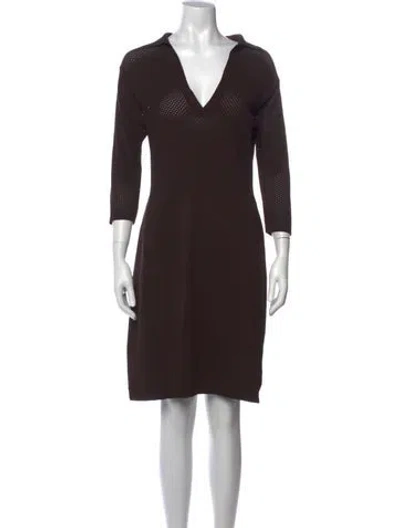 Pre-owned Scanlan Theodore V-neck Knee-length Dress In Brown