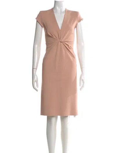 Pre-owned Scanlan Theodore V-neck Knee-length Dress In Neutral