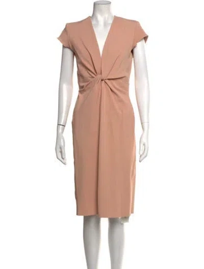 Pre-owned Scanlan Theodore V-neck Knee-length Dress In Neutrals