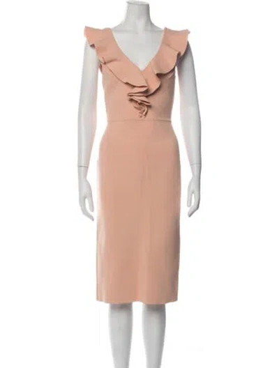 Pre-owned Scanlan Theodore V-neck Knee-length Dress In Pink
