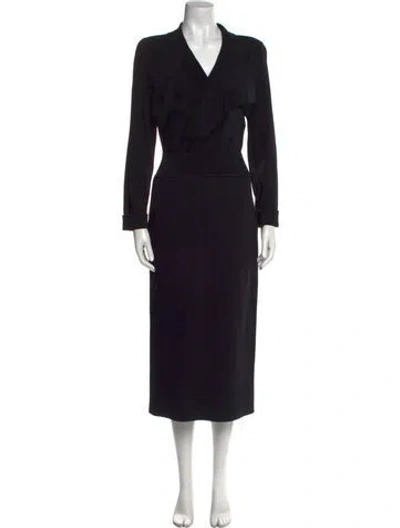 Pre-owned Scanlan Theodore V-neck Long Dress In Black