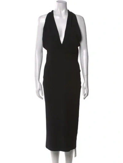 Pre-owned Scanlan Theodore V-neck Long Dress In Black