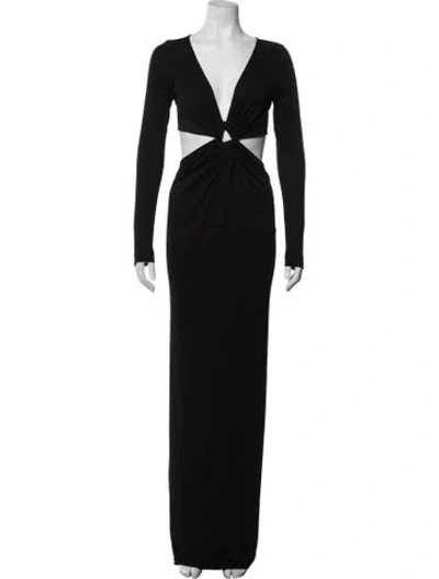 Pre-owned Scanlan Theodore V-neck Long Dress In Black