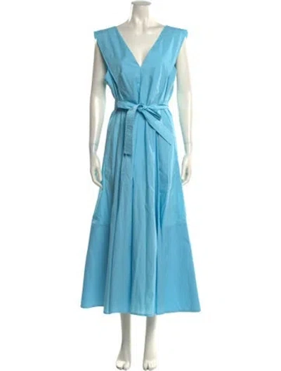 Pre-owned Scanlan Theodore V-neck Long Dress In Blue