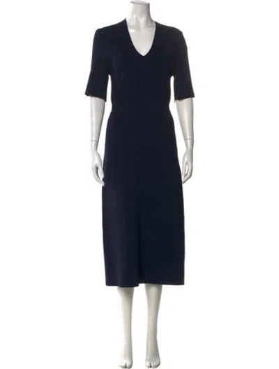 Pre-owned Scanlan Theodore V-neck Long Dress In Blue