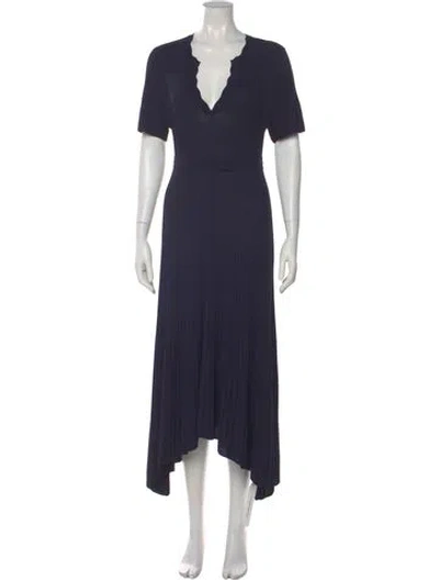 Pre-owned Scanlan Theodore V-neck Long Dress In Blue