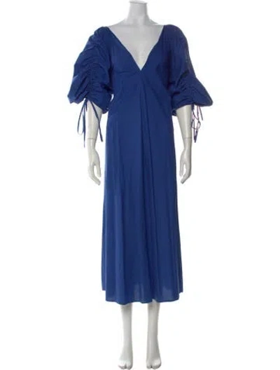 Pre-owned Scanlan Theodore V-neck Long Dress In Blue