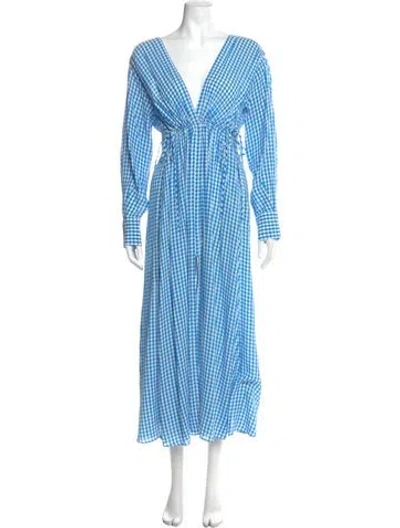Pre-owned Scanlan Theodore V-neck Long Dress In Blue