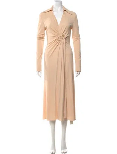 Pre-owned Scanlan Theodore V-neck Long Dress In Brown
