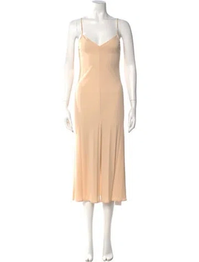 Pre-owned Scanlan Theodore V-neck Long Dress In Neutral