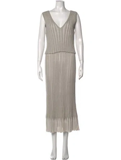 Pre-owned Scanlan Theodore V-neck Long Dress In Neutral