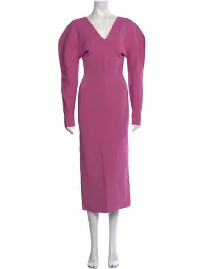 Pre-owned Scanlan Theodore V-neck Long Dress In Pink