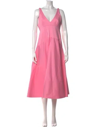 Pre-owned Scanlan Theodore V-neck Long Dress In Red