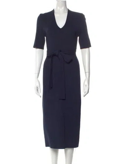 Pre-owned Scanlan Theodore V-neck Long Dress W/ Tags In Blue