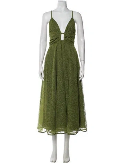 Pre-owned Scanlan Theodore V-neck Long Dress W/ Tags In Green